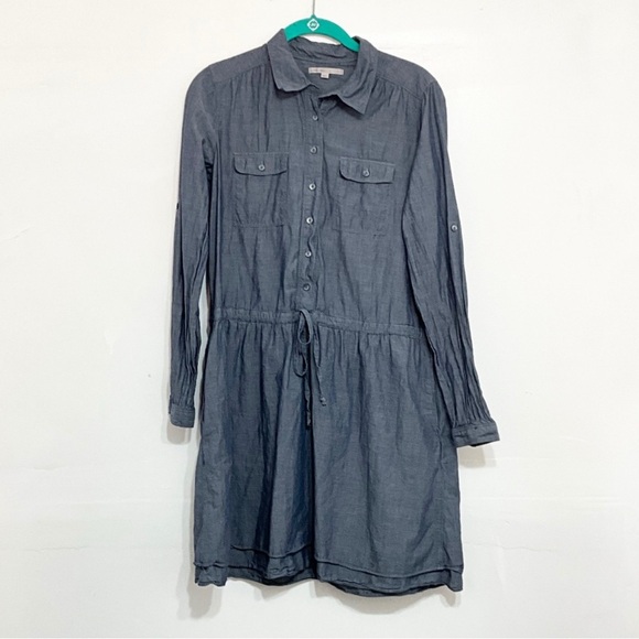 Gap Chambray Button Front Drawstring Shirt Dress Blue Small - Picture 2 of 7